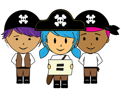 three young kids in a pirate outfits